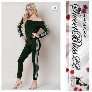 💋Hunter Green 2 Piece off the Shoulder Jumpsuit💋